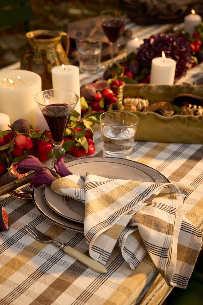 Rutete serviett i lin/bomull