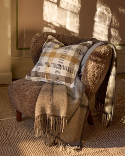 Rutet pledd i mohair- og ullblanding - Beige/Grå