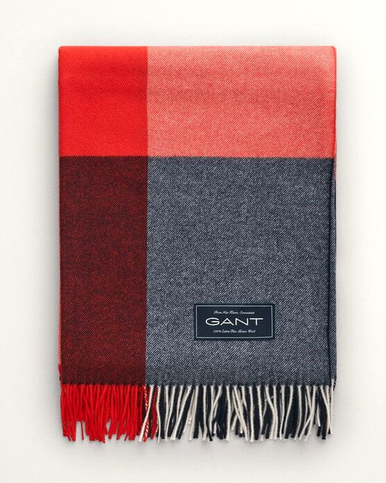 Gant extra fine merino wool check throw Orange Red