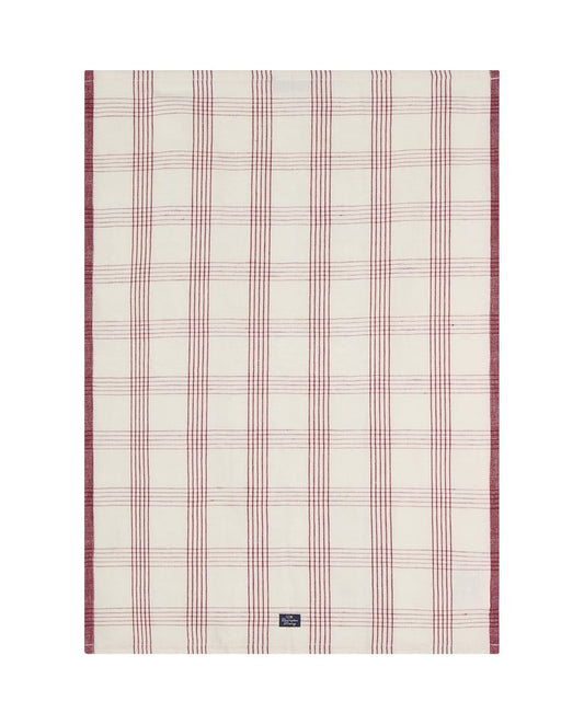 Rutete kjøkkenhåndkle i lin/bomull - Hvit/rød