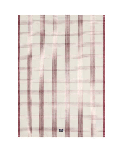 Rutete kjøkkenhåndkle i lin/bomull - Hvit/rød