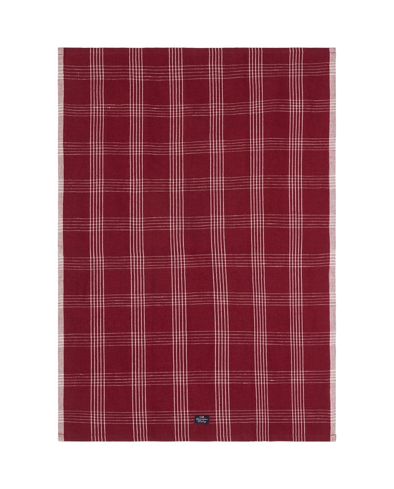 Rutete kjøkkenhåndkle i lin/bomull - Rød/hvit