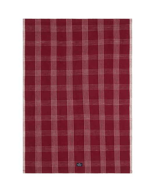 Rutete kjøkkenhåndkle i lin/bomull - Rød/hvit