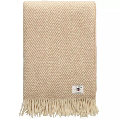 Herringbone Ullpledd -  Beige